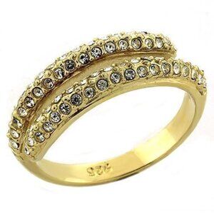 Gold Plated Sterling Silver Bypass Ring White Sapphire Size 7